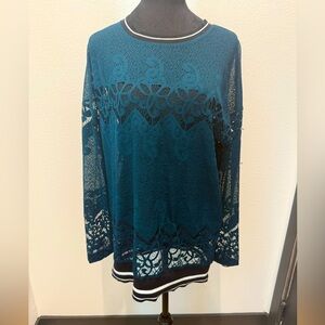 Fabletics Blue Embellished Long Sleeve Blouse